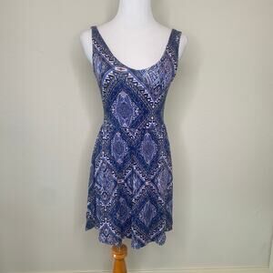 Blue Geometric Stretch Jersey Dress Tank Small